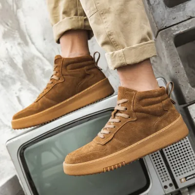 Genuine Suede Leather High Neck Casual Shoes